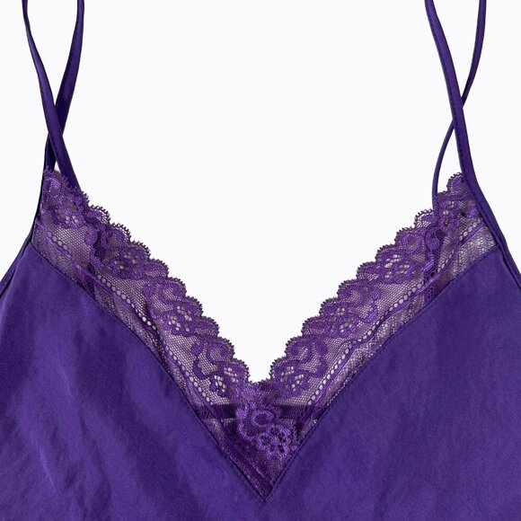 Linea Donatella Chemise Slip Dress Sz M Purple Floral Lace Whimsigoth Y2K Fairy - Picture 3 of 7